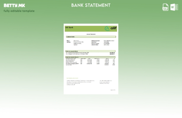Модерен стил Шаблон за збор за извод од банка во Таџикистан Алиф